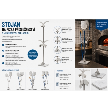 Stojan na pizza příslušenství s mramorovou základnou, 4 pozice, 150 cm